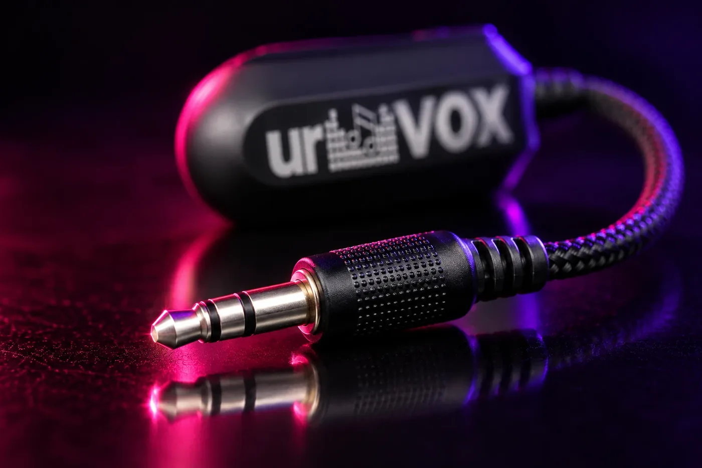 Close-up of the urVOX 3.5mm jack and braided cable