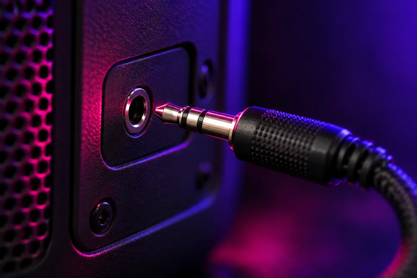 The urVOX jack about to go into a speaker's AUX socket